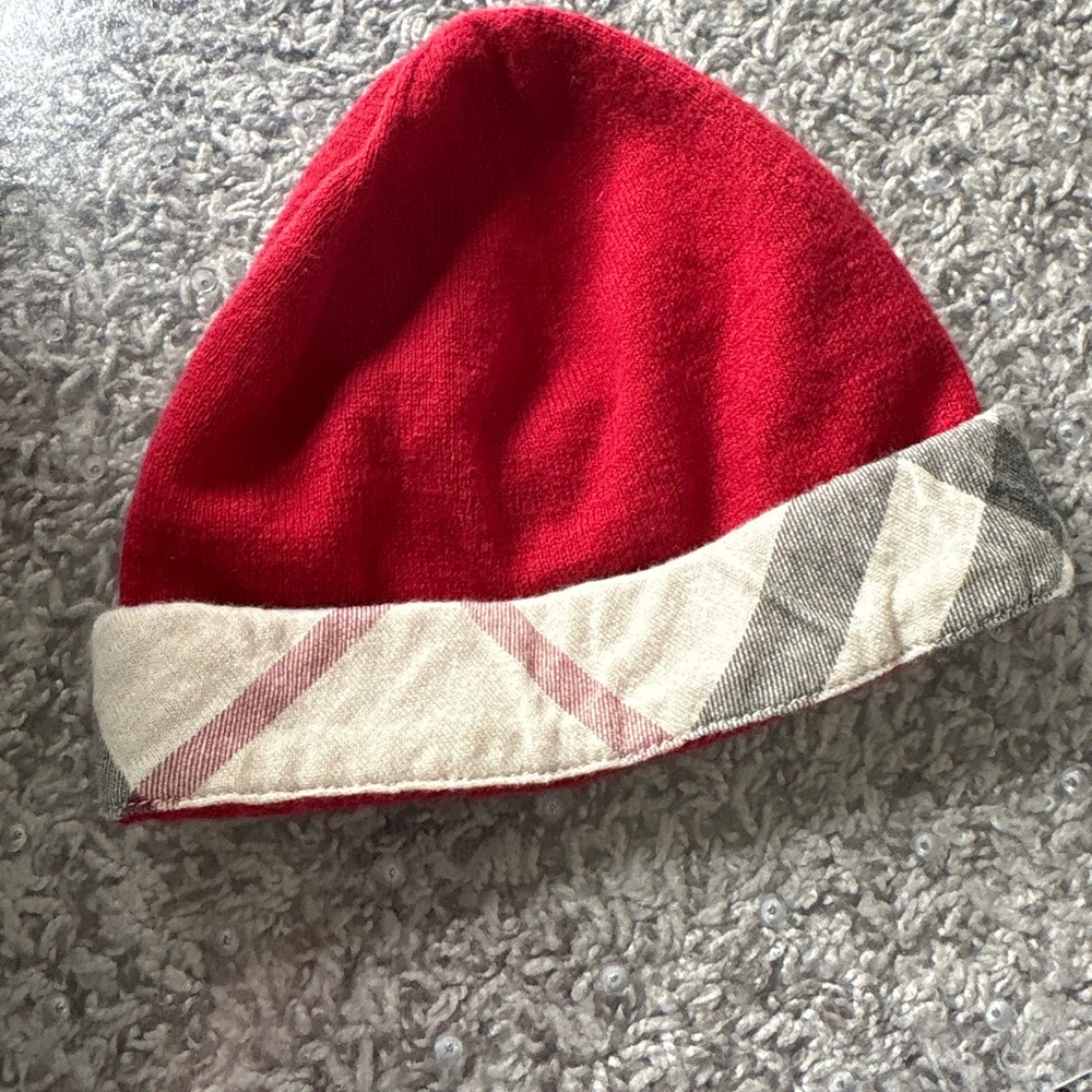 Burberry Kids Hat in Red with Check Trim